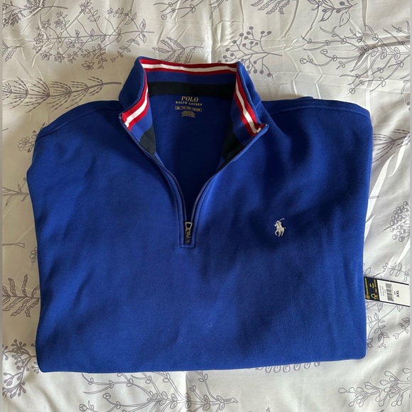 NWT - POLO RALPH LAUREN Men's Quarter-Zip Pullover Sweater - 2XL holiday blue